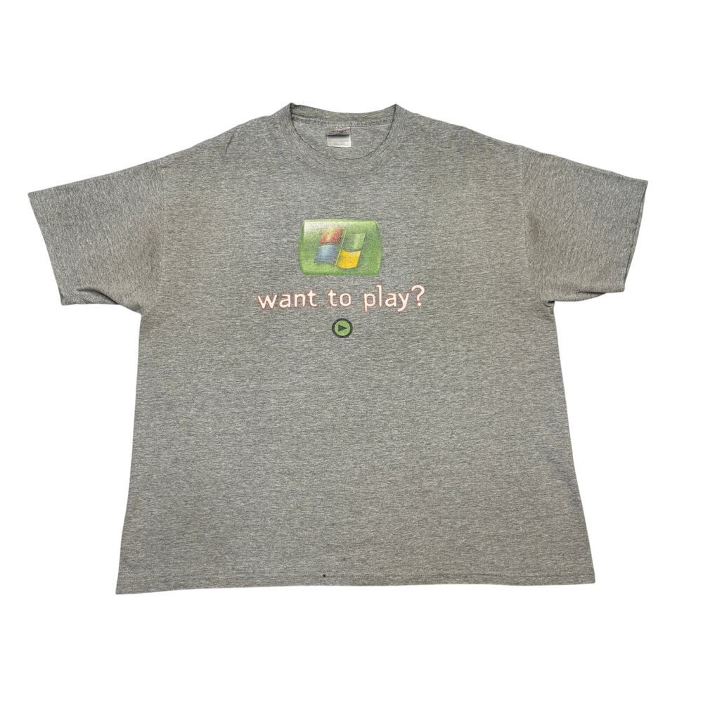 Vintage Microsoft Windows XP Wanna Play Short Sleeve T Shirt Men's XL